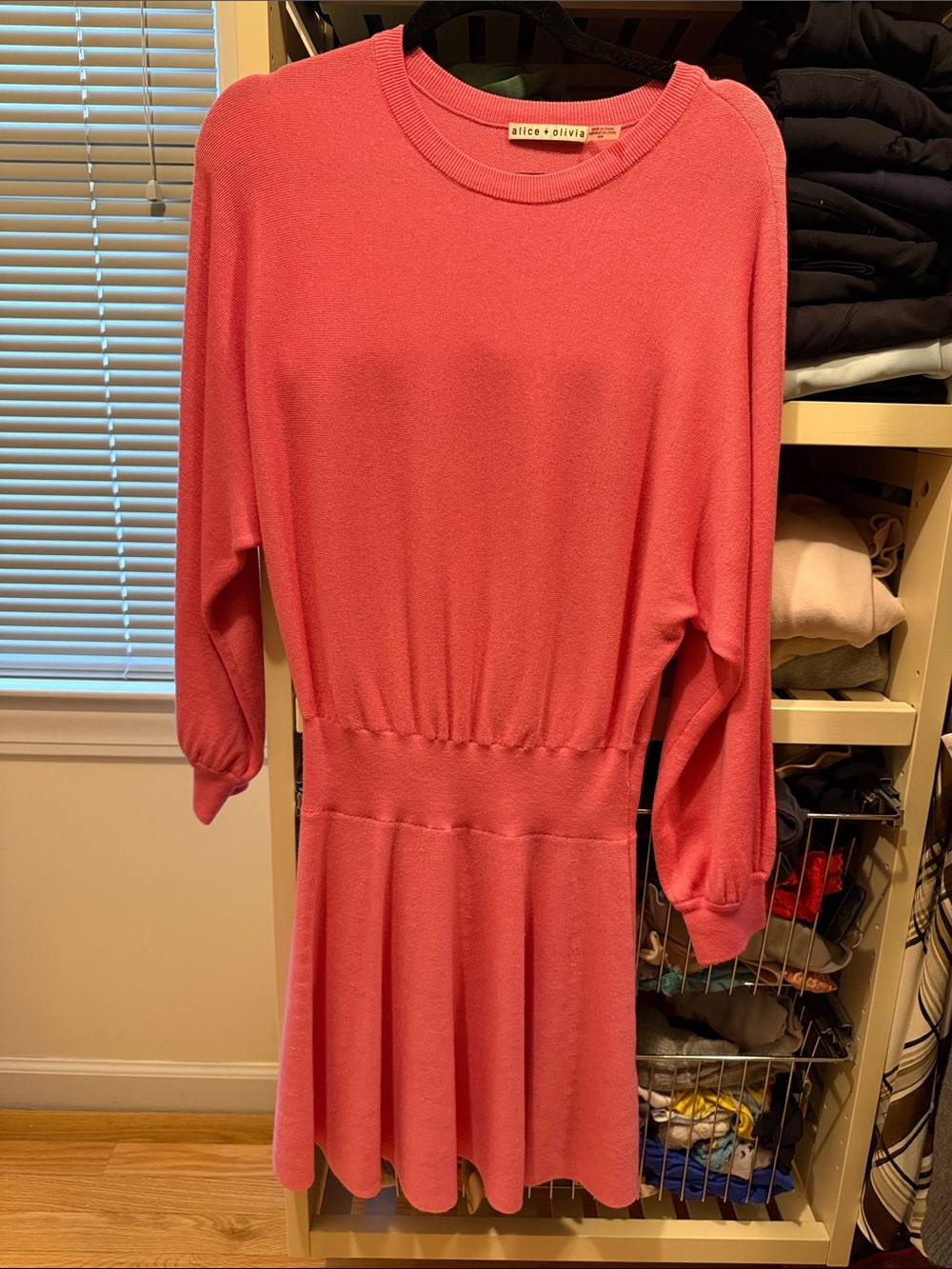 Alice + Olivia Coral Pink Long Sleeve Wool Dress